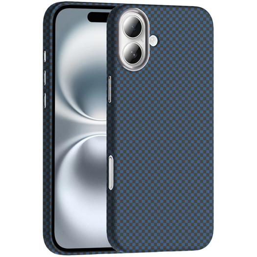 Apple iPhone 16 (6.1) ile Uyumlu Kılıf MagSafe Şarj Özellikli Karbon Fiber Görünümlü Gros Kapak - Lacivert