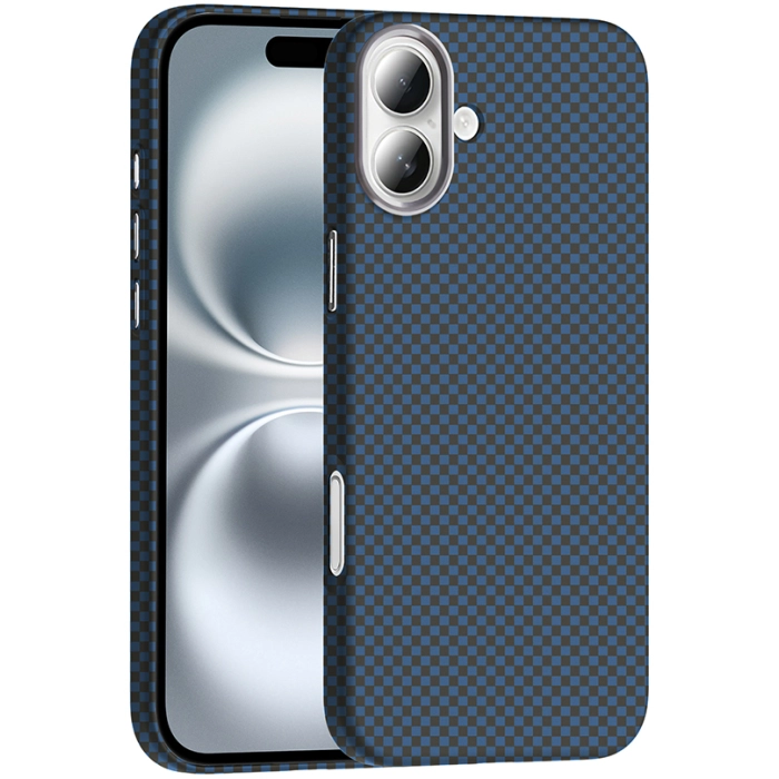Apple iPhone 16 (6.1) ile Uyumlu Kılıf MagSafe Şarj Özellikli Karbon Fiber Görünümlü Gros Kapak - Lacivert