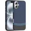 Apple iPhone 16 (6.1) ile Uyumlu Kılıf MagSafe Şarj Özellikli Karbon Fiber Görünümlü Gros Kapak - Siyah-Lacivert