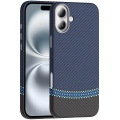 Apple iPhone 16 (6.1) ile Uyumlu Kılıf MagSafe Şarj Özellikli Karbon Fiber Görünümlü Gros Kapak - Siyah-Lacivert