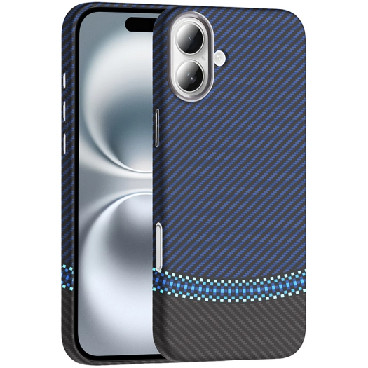 Apple iPhone 16 (6.1) ile Uyumlu Kılıf MagSafe Şarj Özellikli Karbon Fiber Görünümlü Gros Kapak - Siyah-Lacivert