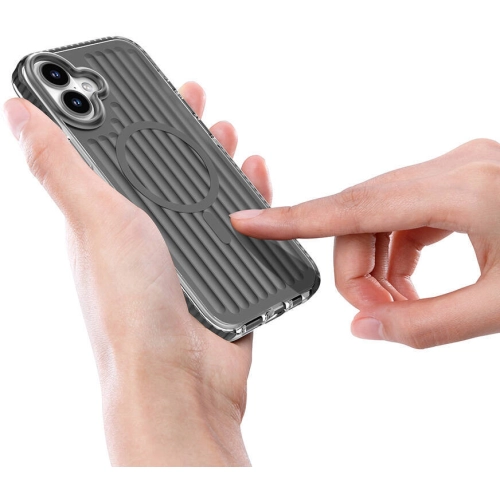 Apple iPhone 16 (6.1) Kılıf Magsafe Şarj Özellikli Oyuklu Tasarım Mutural Bumpy Clear Kapak - Gri