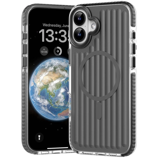 Apple iPhone 16 (6.1) Kılıf Magsafe Şarj Özellikli Oyuklu Tasarım Mutural Bumpy Clear Kapak - Gri