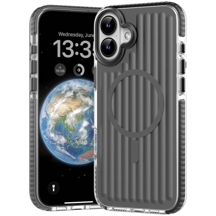 Apple iPhone 16 (6.1) Kılıf Magsafe Şarj Özellikli Oyuklu Tasarım Mutural Bumpy Clear Kapak - Gri