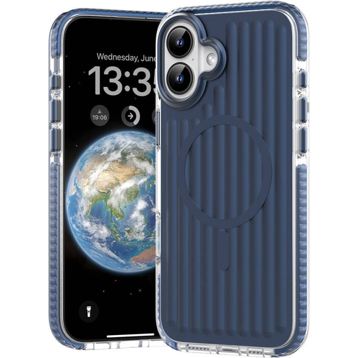 Apple iPhone 16 (6.1) Kılıf Magsafe Şarj Özellikli Oyuklu Tasarım Mutural Bumpy Clear Kapak - Mavi