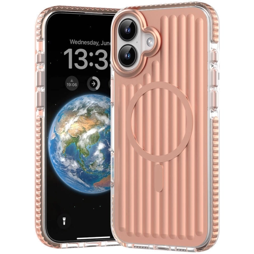 Apple iPhone 16 (6.1) Kılıf Magsafe Şarj Özellikli Oyuklu Tasarım Mutural Bumpy Clear Kapak - Rose Gold