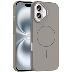 Apple iPhone 16 (6.1) ile Uyumlu Kılıf Magsafe Şarj Özellikli Ruby Silikon Kapak - Gri