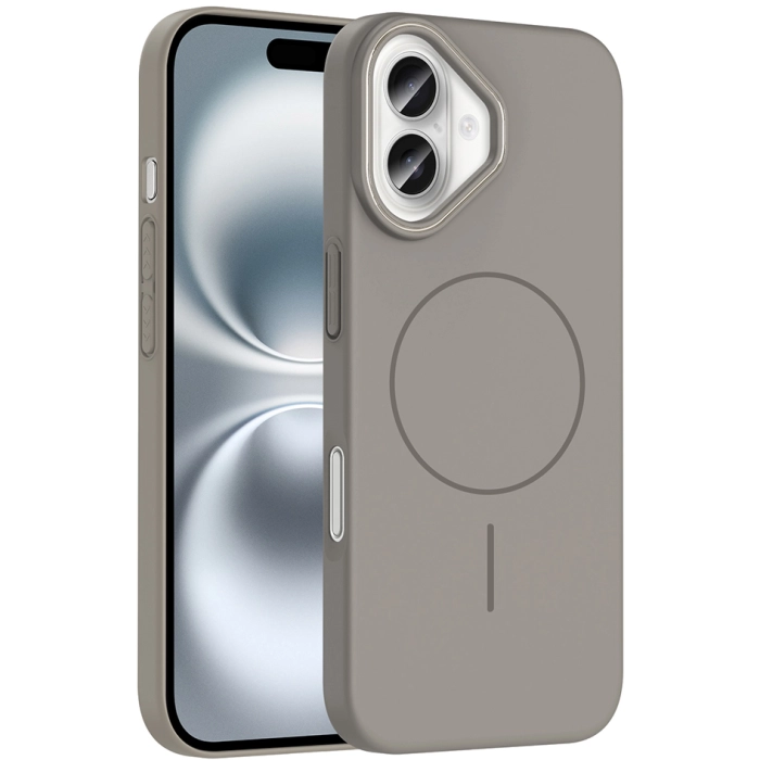 Apple iPhone 16 (6.1) ile Uyumlu Kılıf Magsafe Şarj Özellikli Ruby Silikon Kapak - Gri