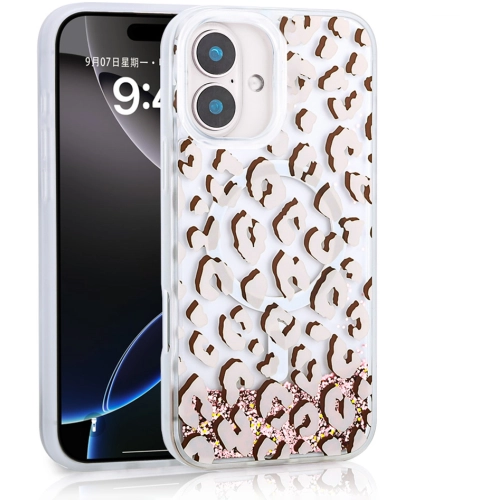 Apple iPhone 16 (6.1) Kılıf Sıvılı Simli Baskılı Şeffaf Arka Yüzey Zore Mossa Silikon Kapak - Pembe