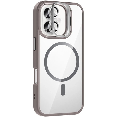 Apple iPhone 16 (6.1) Kılıf Standlı ve Kamera Lens Hediyeli M-Safe Şarj Özellikli Etro Kapak - Gri