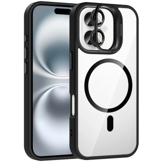 Apple iPhone 16 (6.1) Kılıf Standlı ve Kamera Lens Hediyeli M-Safe Şarj Özellikli Etro Kapak - Siyah