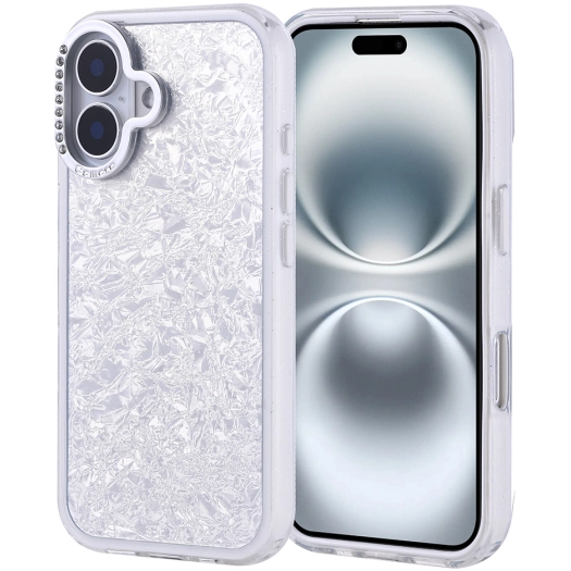 Apple iPhone 16 (6.1) ile Uyumlu Kılıf Buzlu Parıltılı Lüks Kamera Lens Darbeye Dayanıklı Kapi Kapak - Gümüş