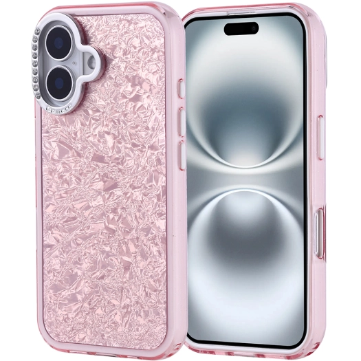 Apple iPhone 16 (6.1) ile Uyumlu Kılıf Buzlu Parıltılı Lüks Kamera Lens Darbeye Dayanıklı Kapi Kapak - Pembe