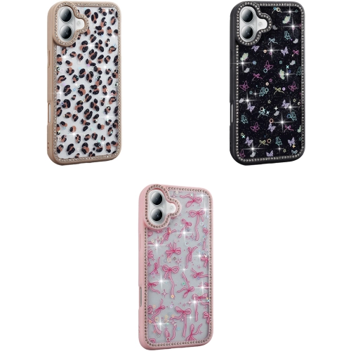 Apple iPhone 16 (6.1) Kılıf Taşlı ve Simli Tasarım Lux Işıltılı Azra Kapak - Pembe