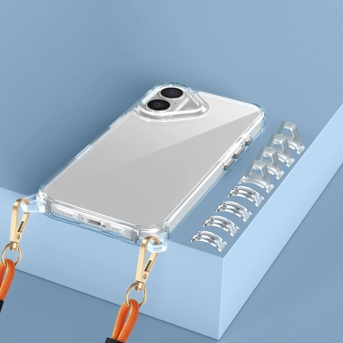 Apple iPhone 16 Plus (6.7) Kılıf Airbagli Takılabilir Askı Aparatlı Esnek Snap Silikon Kapak - Şeffaf