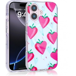 Apple iPhone 16 Plus (6.7) Kılıf Magsafe Kablosuz Şarj Özellikli Desenli Silikon TPU+PC Stilo Kapak - Pembe-Mavi