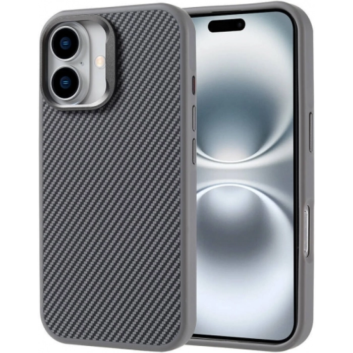 Apple iPhone 16 Plus (6.7) Kılıf Magsafe Şarj Özellikli Karbon Fiber Görünümlü TPU Zore Troy Kapak - Gümüş