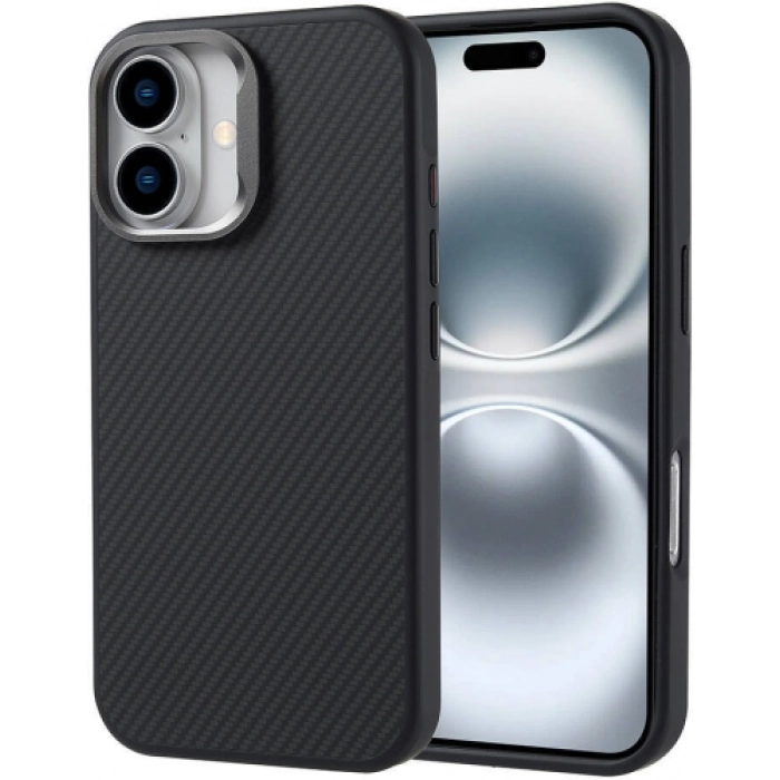 Apple iPhone 16 Plus (6.7) Kılıf Magsafe Şarj Özellikli Karbon Fiber Görünümlü TPU Zore Troy Kapak - Siyah