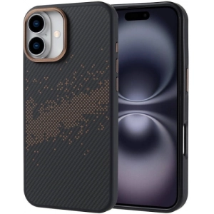 Apple iPhone 16 Plus (6.7) Kılıf Magsafe Şarj Özellikli Karbon Fiber Tasarımlı İnce Vave Kapak - Gold