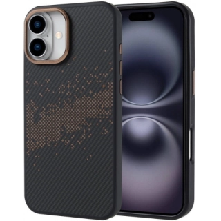 Apple iPhone 16 Plus (6.7) Kılıf Magsafe Şarj Özellikli Karbon Fiber Tasarımlı İnce Vave Kapak - Gold