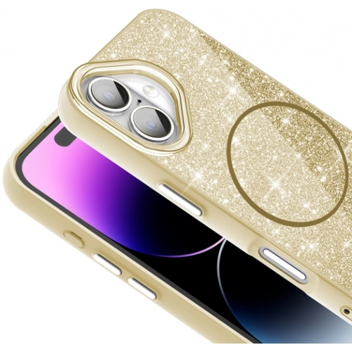 Apple iPhone 16 Plus (6.7) Kılıf Magsafe Şarj Özellikli Parlayan Simli Silikon Okso Kapak - Beyaz