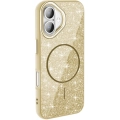 Apple iPhone 16 Plus (6.7) Kılıf Magsafe Şarj Özellikli Parlayan Simli Silikon Okso Kapak - Gold