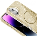 Apple iPhone 16 Plus (6.7) Kılıf Magsafe Şarj Özellikli Parlayan Simli Silikon Okso Kapak - Gold
