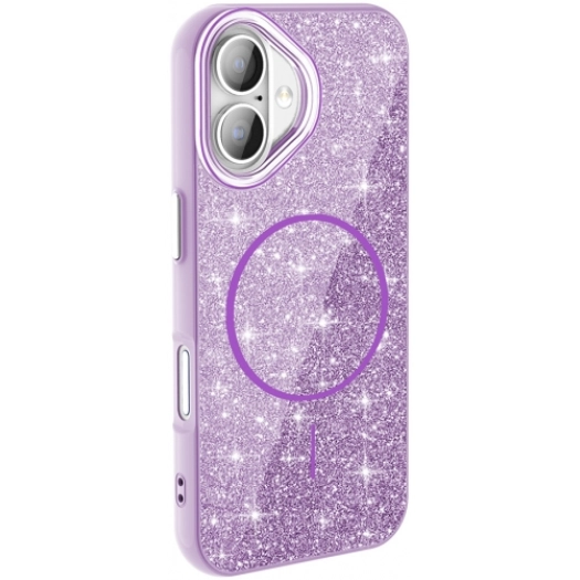 Apple iPhone 16 Plus (6.7) Kılıf Magsafe Şarj Özellikli Parlayan Simli Silikon Okso Kapak - Koyu Mor