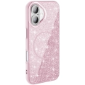 Apple iPhone 16 Plus (6.7) Kılıf Magsafe Şarj Özellikli Parlayan Simli Silikon Okso Kapak - Pembe
