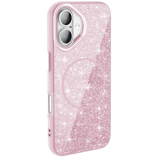 Apple iPhone 16 Plus (6.7) Kılıf Magsafe Şarj Özellikli Parlayan Simli Silikon Okso Kapak - Pembe
