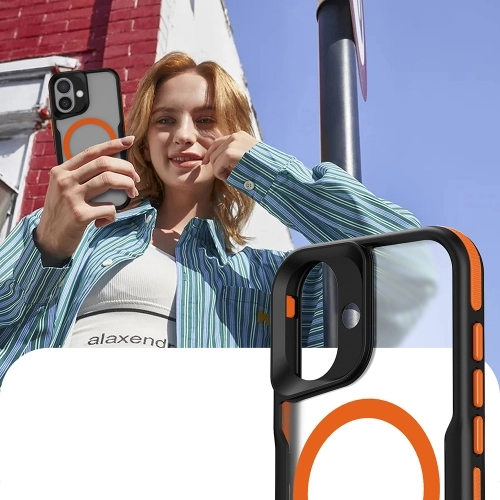 Apple iPhone 16 Plus (6.7) Kılıf Magsafe Şarj Özellikli Renkli Kenar Airbag Şeritli Lamer TPU MagSafe Kapak - Siyah