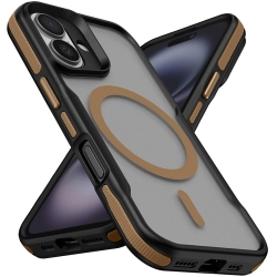 Apple iPhone 16 Plus (6.7) Kılıf Magsafe Şarj Özellikli Renkli Kenar Airbag Şeritli Lamer TPU MagSafe Kapak - Titanyum-Gold