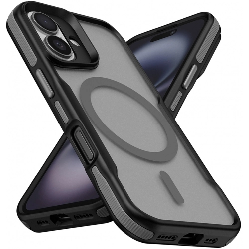 Apple iPhone 16 Plus (6.7) Kılıf Magsafe Şarj Özellikli Renkli Kenar Airbag Şeritli Lamer TPU MagSafe Kapak - Titanyum-Gold