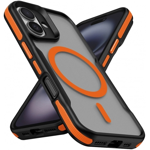 Apple iPhone 16 Plus (6.7) Kılıf Magsafe Şarj Özellikli Renkli Kenar Airbag Şeritli Lamer TPU MagSafe Kapak - Turuncu