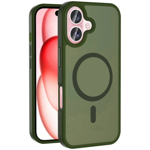 Apple iPhone 16 Plus (6.7) Kılıf Magsafe Şarj Özellikli Renkli Mat Arka Yüzey Sio Kapak - Koyu Yeşil