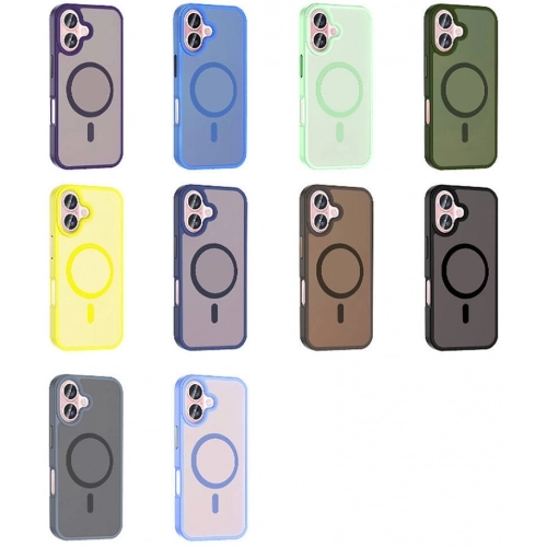 Apple iPhone 16 Plus (6.7) Kılıf Magsafe Şarj Özellikli Renkli Mat Arka Yüzey Sio Kapak - Koyu Yeşil