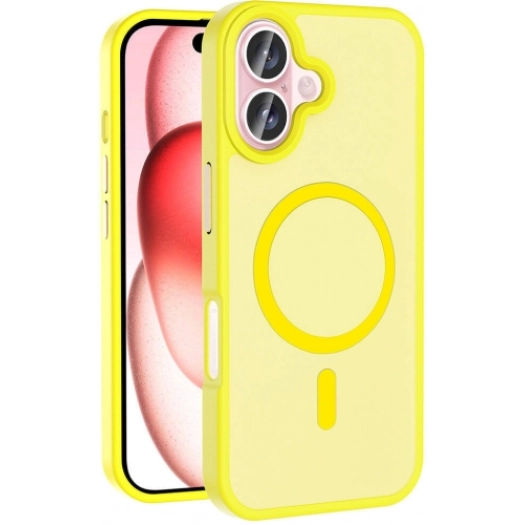 Apple iPhone 16 Plus (6.7) Kılıf Magsafe Şarj Özellikli Renkli Mat Arka Yüzey Sio Kapak - Sarı