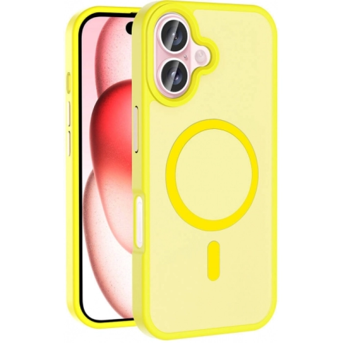 Apple iPhone 16 Plus (6.7) Kılıf Magsafe Şarj Özellikli Renkli Mat Arka Yüzey Sio Kapak - Sarı