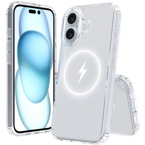 Apple iPhone 16 Plus (6.7) Kılıf Magsafe Şarj Özellikli Şeffaf Sert PC Embos Kapak - Şeffaf