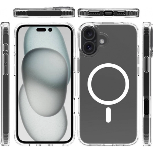 Apple iPhone 16 Plus (6.7) Kılıf Magsafe Şarj Özellikli Şeffaf Sert PC Embos Kapak - Şeffaf