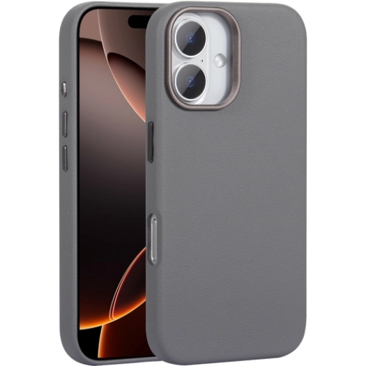 Apple iPhone 16 Plus (6.7) Kılıf PU Deri Kılıf Magsafe Şarj Özellikli Kaymaz Adora Kapak - Gri