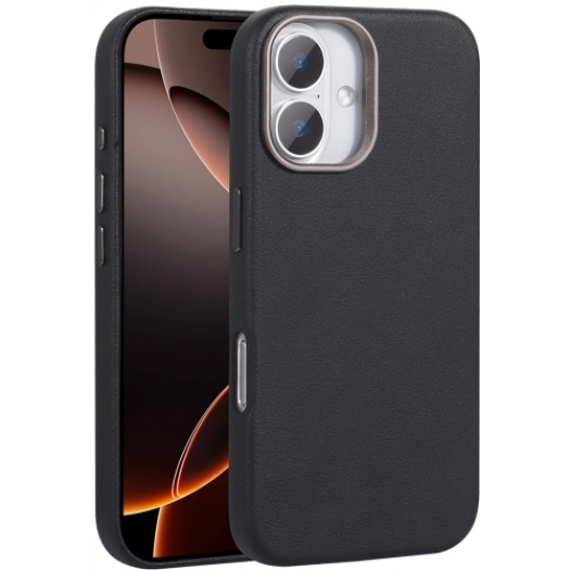 Apple iPhone 16 Plus (6.7) Kılıf PU Deri Kılıf Magsafe Şarj Özellikli Kaymaz Adora Kapak - Siyah