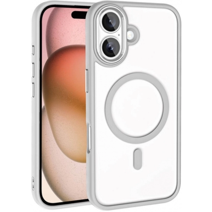 Apple iPhone 16 Plus (6.7) Kılıf Wireless Şarj Özellikli Zore Krom Magsafe Silikon Kapak - Gümüş