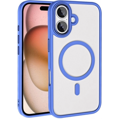 Apple iPhone 16 Plus (6.7) Kılıf Wireless Şarj Özellikli Zore Krom Magsafe Silikon Kapak - Mavi