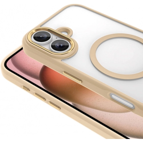 Apple iPhone 16 Plus (6.7) Kılıf Wireless Şarj Özellikli Zore Krom Magsafe Silikon Kapak - Sarı