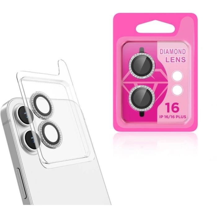 Apple iPhone 16 Plus (6.7) Lens Kamera Koruyucu Taşlı Parmak İzi Bırakmaz CL-06 - Gümüş