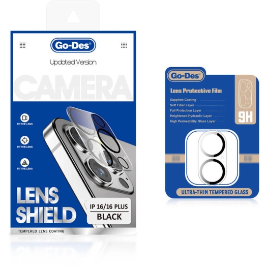 Apple iPhone 16 Plus Go Des Lens Shield CL-14 Kamera Lens Koruyucu - Siyah