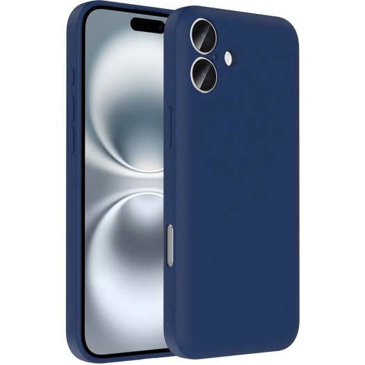 Apple iPhone 16 Plus (6.7) Kılıf İçi Kadife Dokulu Kartlık Hazneli Mat Vitra Silikon Kapak - Lacivert