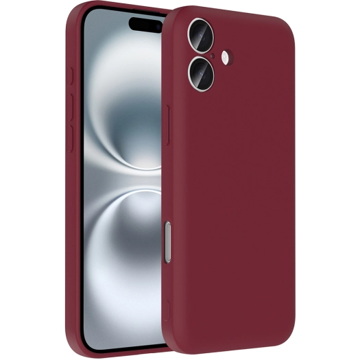 Apple iPhone 16 Plus (6.7) Kılıf İçi Kadife Dokulu Kartlık Hazneli Mat Vitra Silikon Kapak - Mürdüm