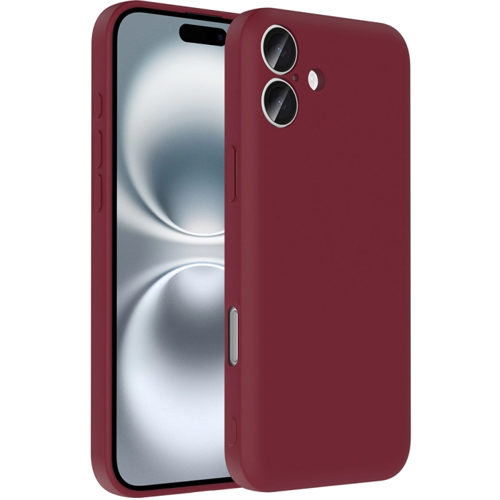 Apple iPhone 16 Plus (6.7) Kılıf İçi Kadife Dokulu Kartlık Hazneli Mat Vitra Silikon Kapak - Mürdüm